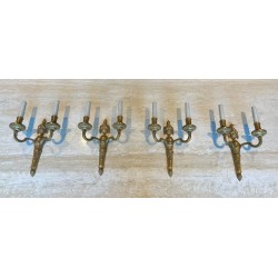 Set of Four Louis XVI Style Bronze Wall Sconces | French Work, circa 1940