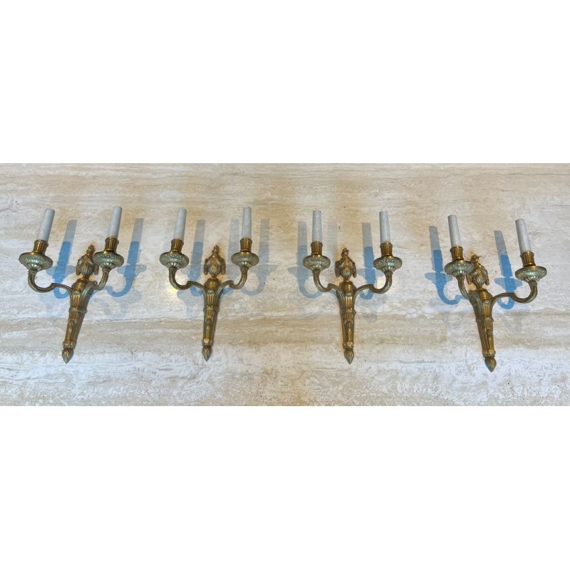 Set of Four Louis XVI Style Bronze Wall Sconces | French Work, circa 1940