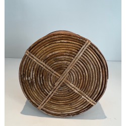 Rattan and Brass Wastebasket in the Style of Gabriela Crespi, Italian Work, Circa 1970