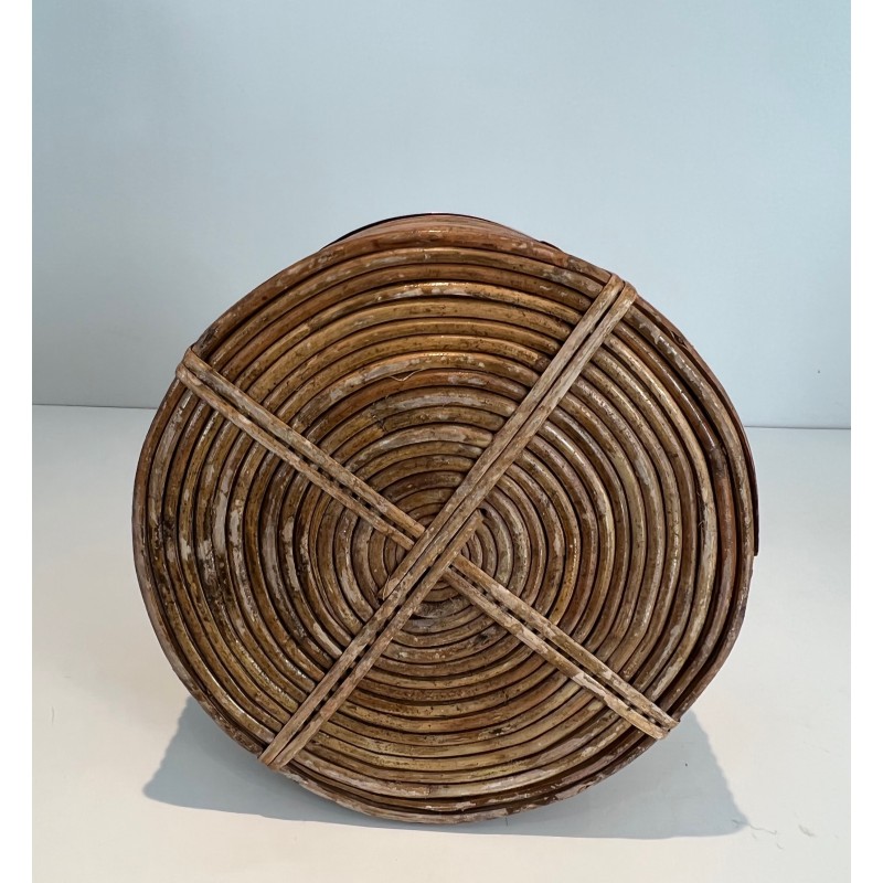 Rattan and Brass Wastebasket in the Style of Gabriela Crespi, Italian Work, Circa 1970