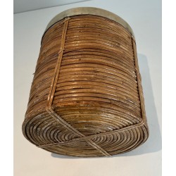 Rattan and Brass Wastebasket in the Style of Gabriela Crespi, Italian Work, Circa 1970