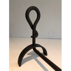 Pair of Cast Iron and Wrought Iron Andirons, French Work, Circa 1940