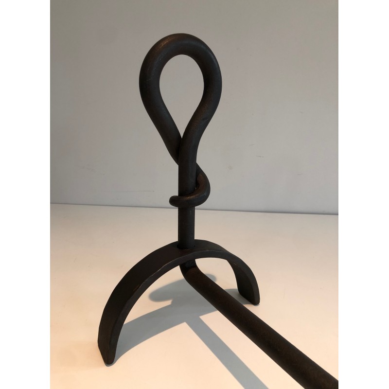 Pair of Cast Iron and Wrought Iron Andirons, French Work, Circa 1940