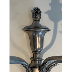 Pair of Louis XVI Style Silvered Metal Three-Arm Wall Lights | French Work, circa 1900