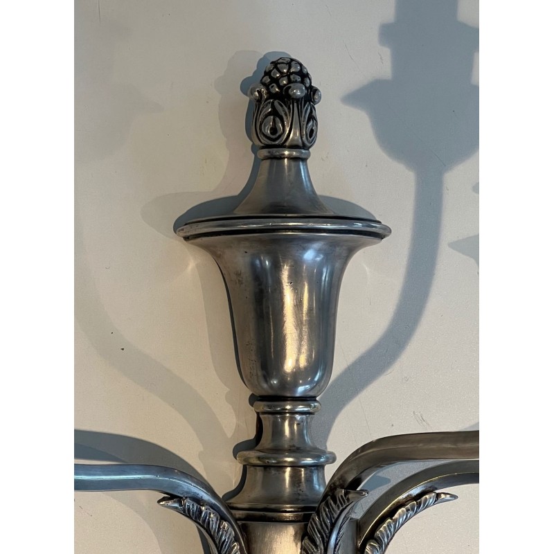 Paire d'Appliques Métal Argenté Style Louis XVI à Trois Bras | Travail Français, vers 1900