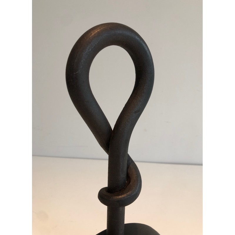 Pair of Cast Iron and Wrought Iron Andirons, French Work, Circa 1940