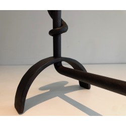 Pair of Cast Iron and Wrought Iron Andirons, French Work, Circa 1940