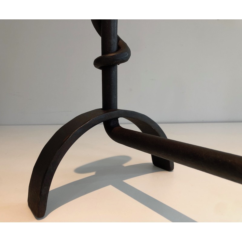 Pair of Cast Iron and Wrought Iron Andirons, French Work, Circa 1940