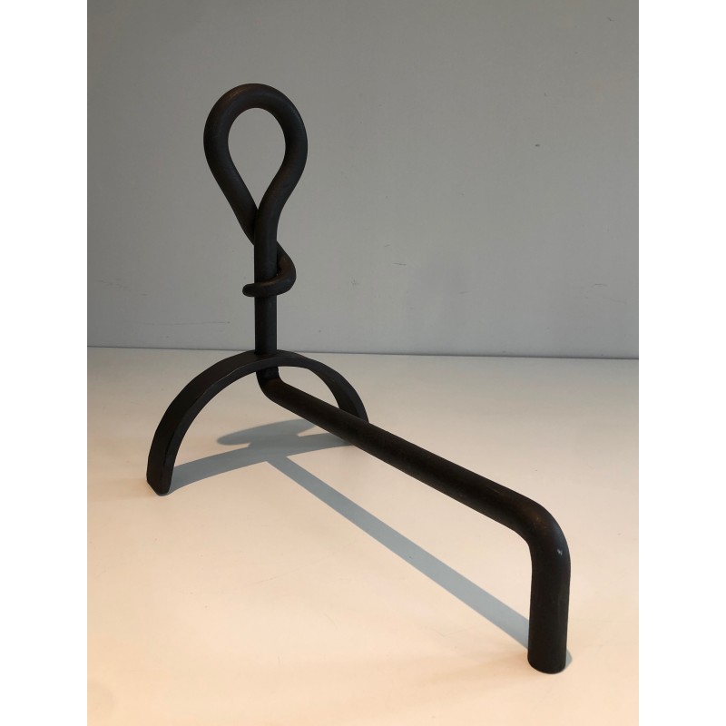 Pair of Cast Iron and Wrought Iron Andirons, French Work, Circa 1940