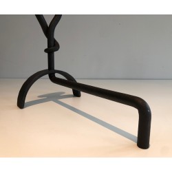 Pair of Cast Iron and Wrought Iron Andirons, French Work, Circa 1940