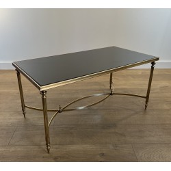 Rectangular Brass Coffee Table with Black Lacquered Glass Top by Maison Jansen, Circa 1940