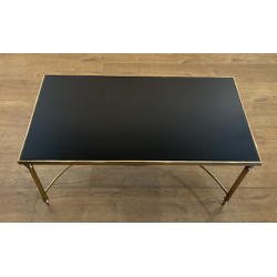 Table Basse Rectangulaire en Laiton et Plateau de Verre Laqué Noir de la Maison Jansen, Vers 1940