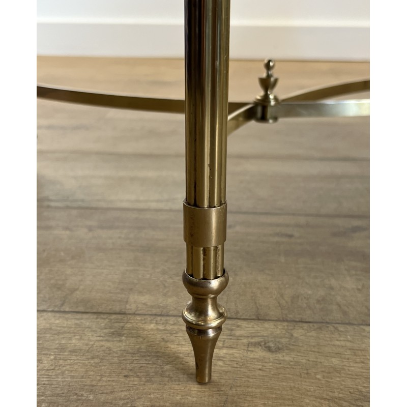 Table Basse Rectangulaire en Laiton et Plateau de Verre Laqué Noir de la Maison Jansen, Vers 1940