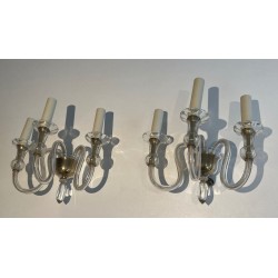 Pair of Murano Crystal Three-Arm Wall Lights | Italian Work, circa 1940