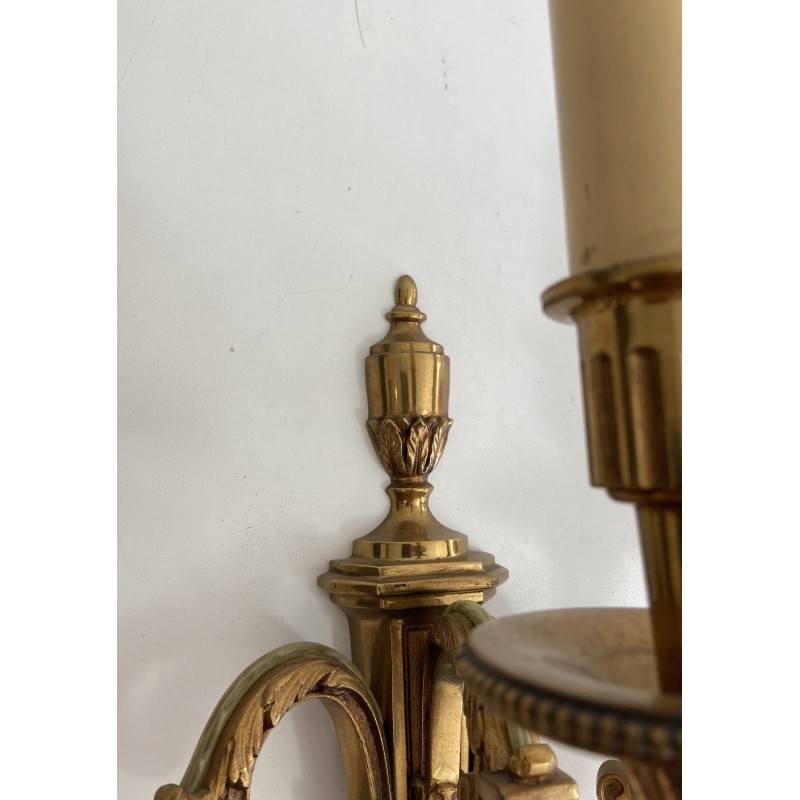 Pair of Louis XVI Style Three-Arm Bronze Wall Lights by Maison Lucien Gau, Circa 1950