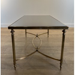 Table Basse Rectangulaire en Laiton et Plateau de Verre Laqué Noir de la Maison Jansen, Vers 1940