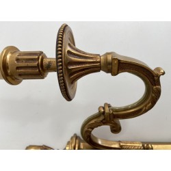 Pair of Louis XVI Style Three-Arm Bronze Wall Lights by Maison Lucien Gau, Circa 1950