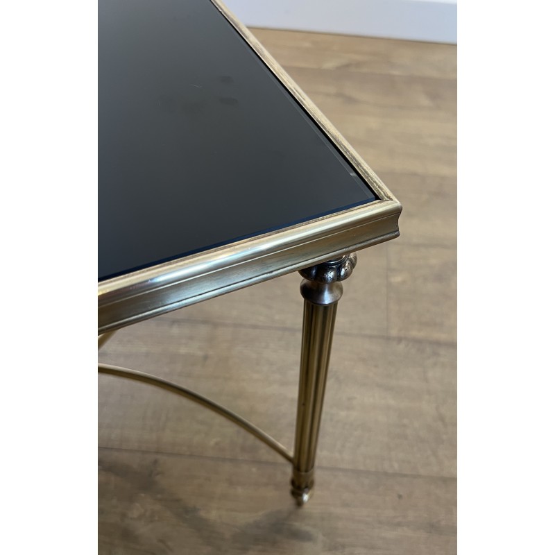 Rectangular Brass Coffee Table with Black Lacquered Glass Top by Maison Jansen, Circa 1940