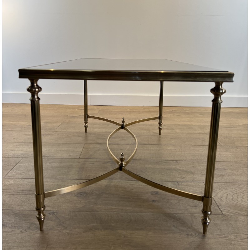 Table Basse Rectangulaire en Laiton et Plateau de Verre Laqué Noir de la Maison Jansen, Vers 1940