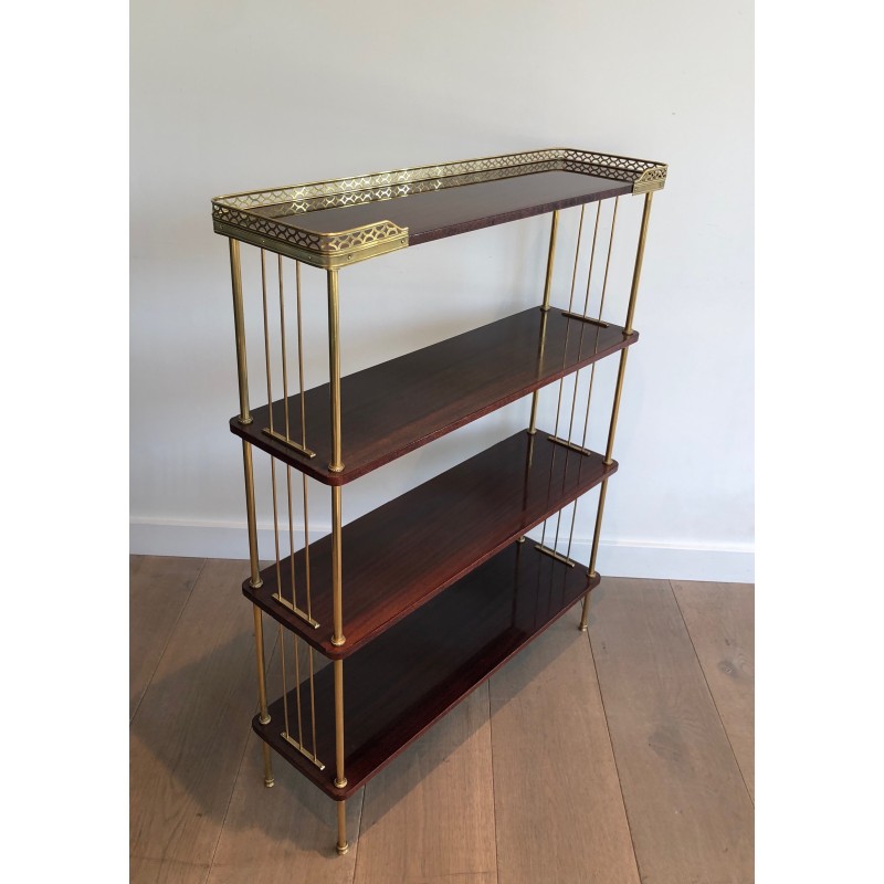 Neoclassical Style Mahogany and Brass Shelves Unit, Attributed to Maison Jansen, Circa 1940