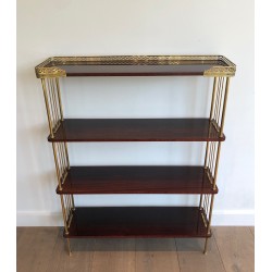 Neoclassical Style Mahogany and Brass Shelves Unit, Attributed to Maison Jansen, Circa 1940
