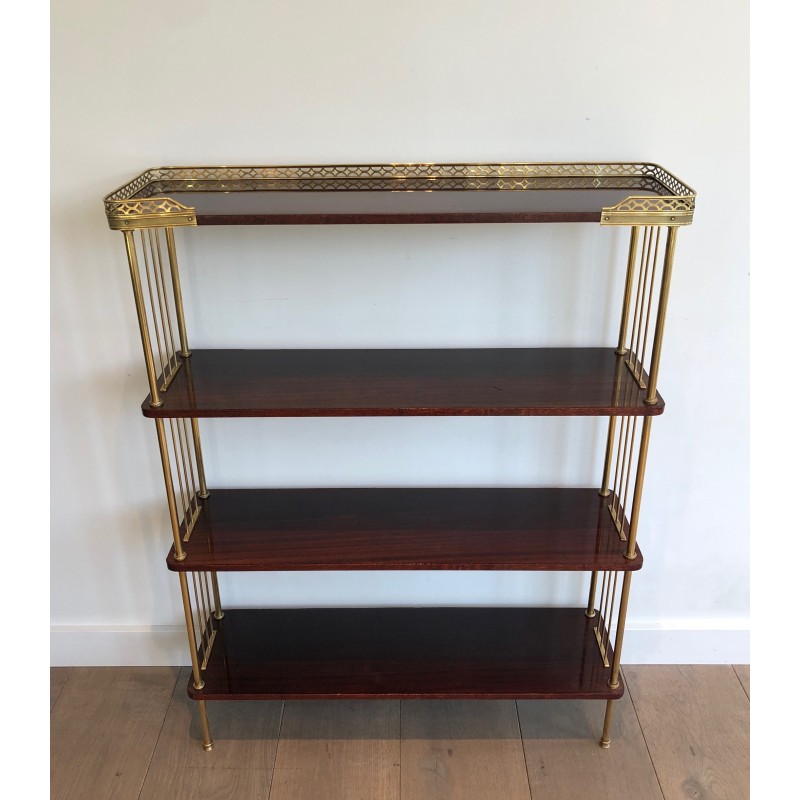 Neoclassical Style Mahogany and Brass Shelves Unit, Attributed to Maison Jansen, Circa 1940