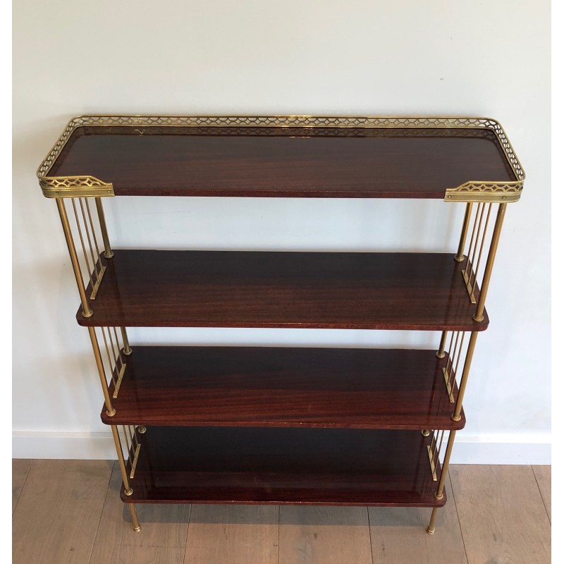 Neoclassical Style Mahogany and Brass Shelves Unit, Attributed to Maison Jansen, Circa 1940