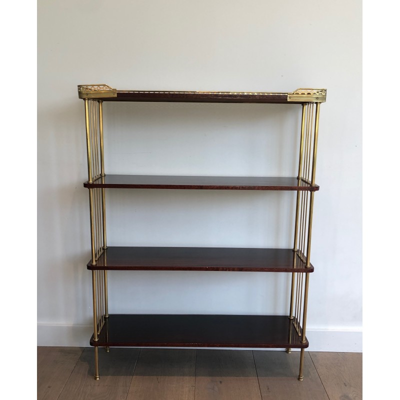 Neoclassical Style Mahogany and Brass Shelves Unit, Attributed to Maison Jansen, Circa 1940