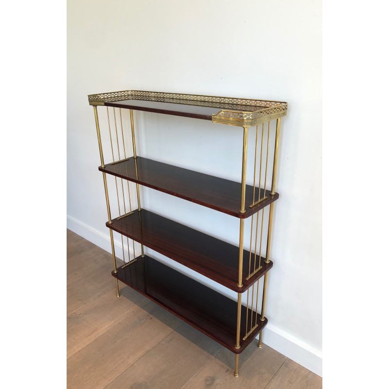 Étagère de Style Néoclassique en Acajou et Laiton, Attribuée à la Maison Jansen, Vers 1940