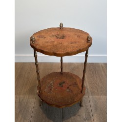 Neoclassical Style Faux-Bamboo Bronze Gueridon with Chinese Lacquer Top by Maison Baguès, Circa 1940