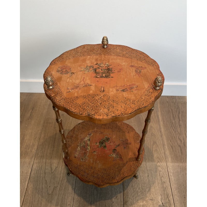 Guéridon de Style Néoclassique en Bronze Façon Faux-Bamboo et Plateau de Laque de Chine de la Maison Baguès