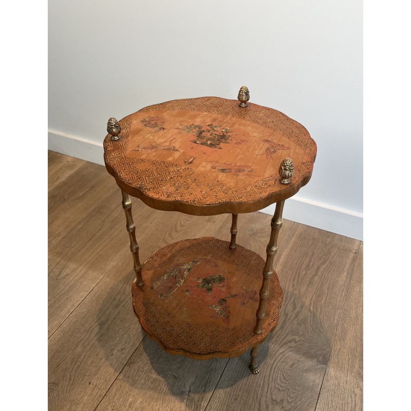 Guéridon de Style Néoclassique en Bronze Façon Faux-Bamboo et Plateau de Laque de Chine de la Maison Baguès