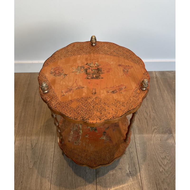 Neoclassical Style Faux-Bamboo Bronze Gueridon with Chinese Lacquer Top by Maison Baguès, Circa 1940