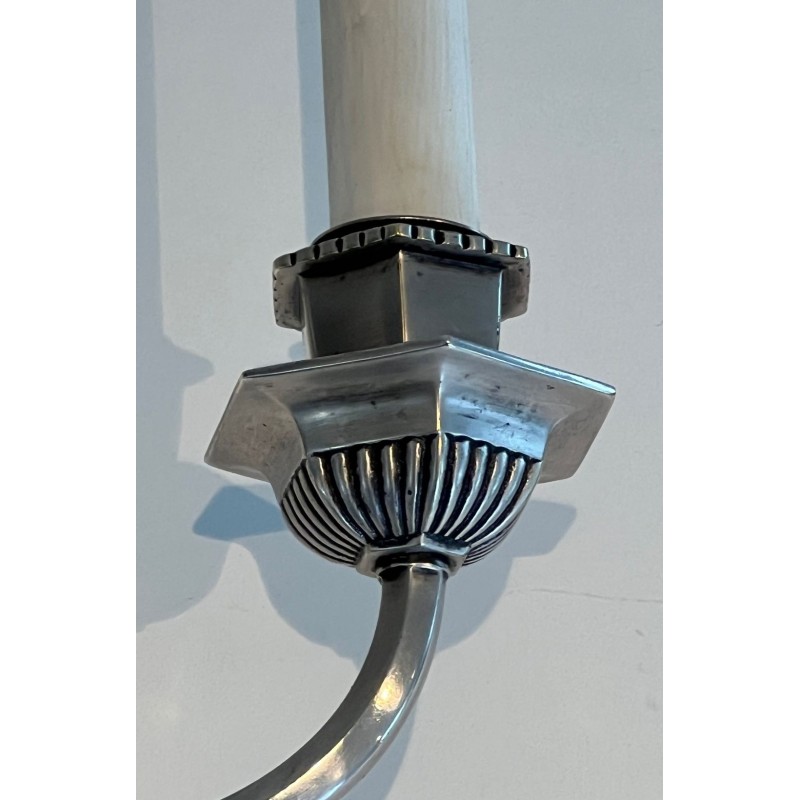 Paire d'Appliques Métal Argenté Style Louis XVI à Trois Bras | Travail Français, vers 1900