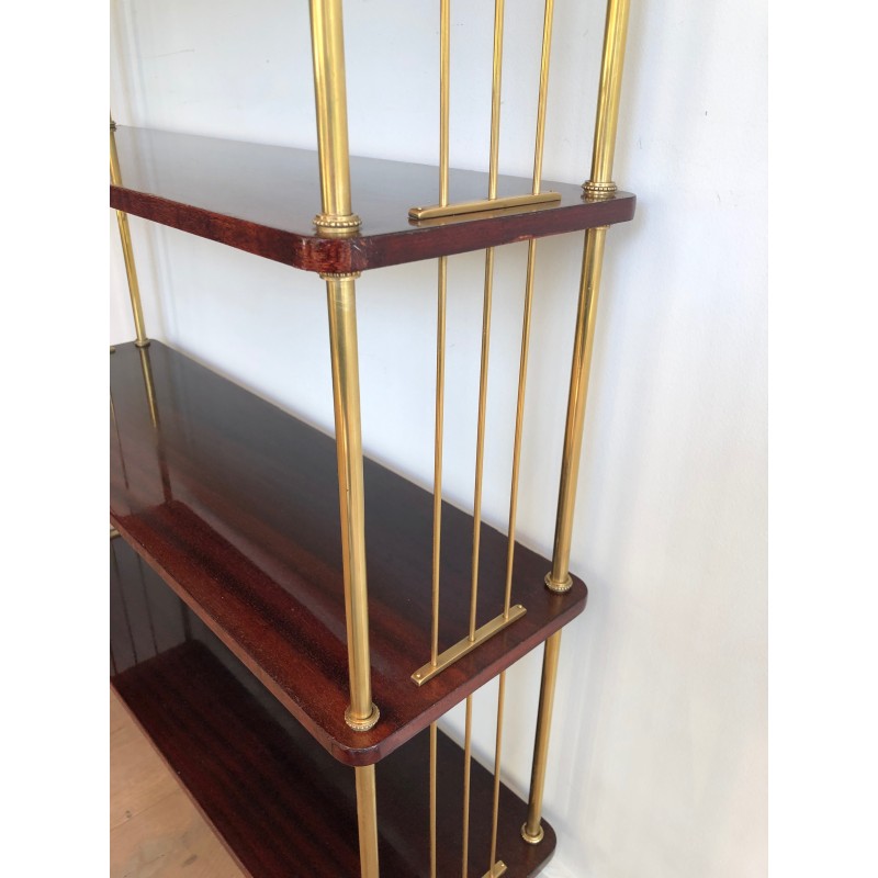 Neoclassical Style Mahogany and Brass Shelves Unit, Attributed to Maison Jansen, Circa 1940