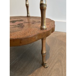 Neoclassical Style Faux-Bamboo Bronze Gueridon with Chinese Lacquer Top by Maison Baguès, Circa 1940