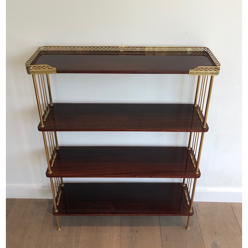 Neoclassical Style Mahogany and Brass Shelves Unit, Attributed to Maison Jansen, Circa 1940