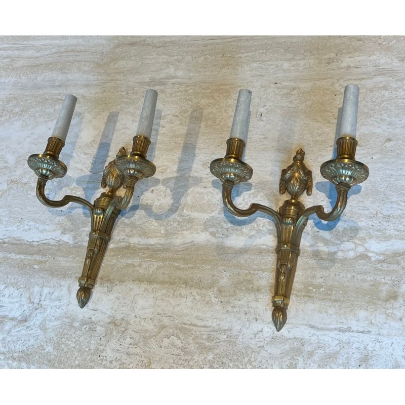 Set of Four Louis XVI Style Bronze Wall Sconces | French Work, circa 1940
