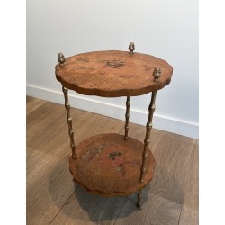 Neoclassical Style Faux-Bamboo Bronze Gueridon with Chinese Lacquer Top by Maison Baguès, Circa 1940
