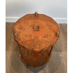 Neoclassical Style Faux-Bamboo Bronze Gueridon with Chinese Lacquer Top by Maison Baguès, Circa 1940