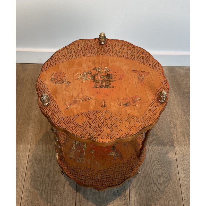 Neoclassical Style Faux-Bamboo Bronze Gueridon with Chinese Lacquer Top by Maison Baguès, Circa 1940