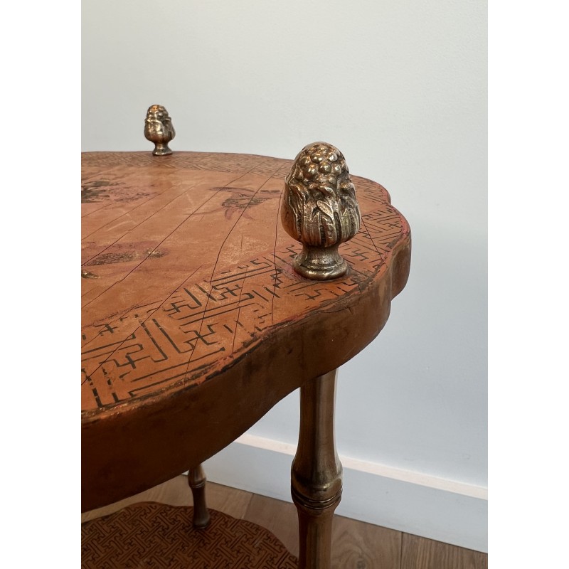 Neoclassical Style Faux-Bamboo Bronze Gueridon with Chinese Lacquer Top by Maison Baguès, Circa 1940