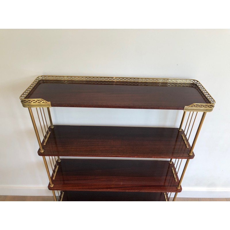 Neoclassical Style Mahogany and Brass Shelves Unit, Attributed to Maison Jansen, Circa 1940