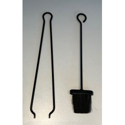 Mid-Century Modern Design Lacquered Metal Fireplace Tools Set, French Work, Circa 1970