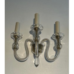 Paire d'Appliques en Cristal de Murano à Trois Bras | Travail Italien, vers 1940