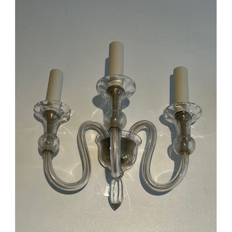 Paire d'Appliques en Cristal de Murano à Trois Bras | Travail Italien, vers 1940
