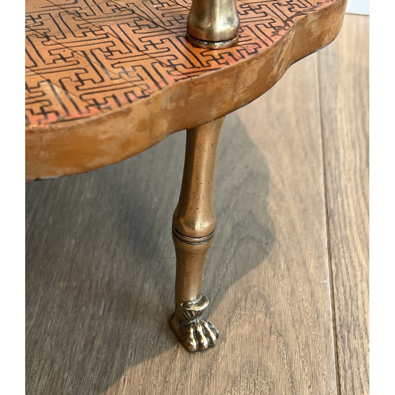 Neoclassical Style Faux-Bamboo Bronze Gueridon with Chinese Lacquer Top by Maison Baguès, Circa 1940