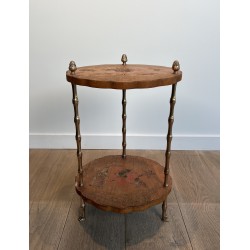 Neoclassical Style Faux-Bamboo Bronze Gueridon with Chinese Lacquer Top by Maison Baguès, Circa 1940