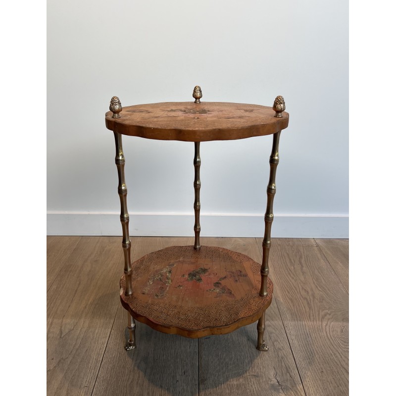 Neoclassical Style Faux-Bamboo Bronze Gueridon with Chinese Lacquer Top by Maison Baguès, Circa 1940