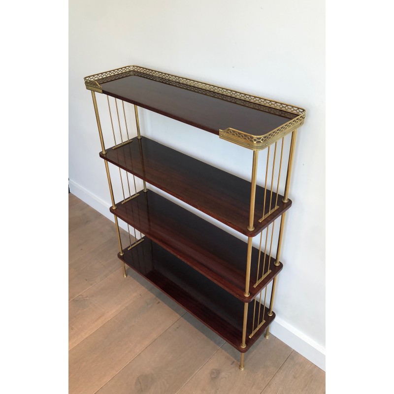 Neoclassical Style Mahogany and Brass Shelves Unit, Attributed to Maison Jansen, Circa 1940